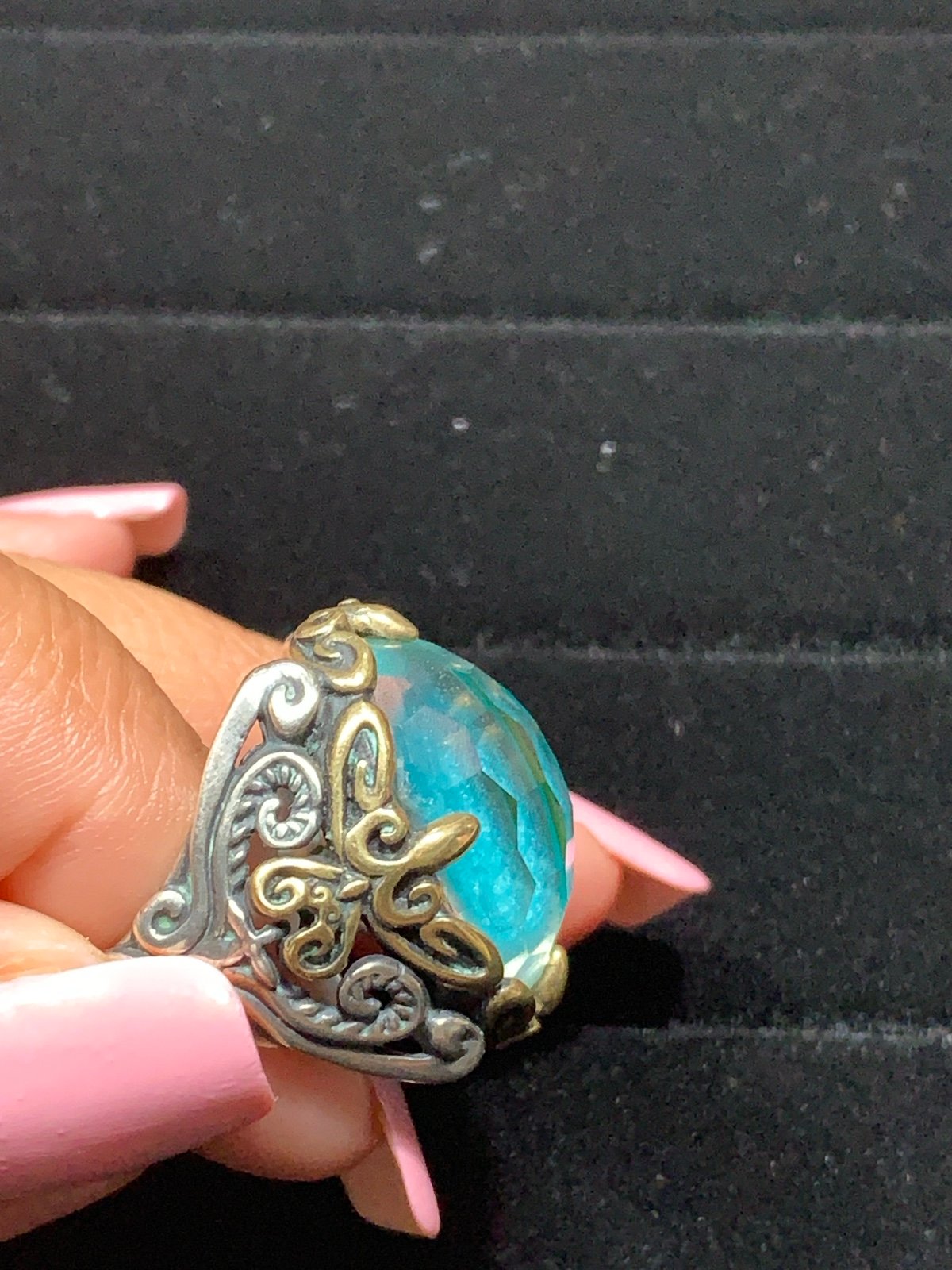 Carolyn Pollack Oxidized Sterling Silver/Brass Honey Comb Quartz Ring