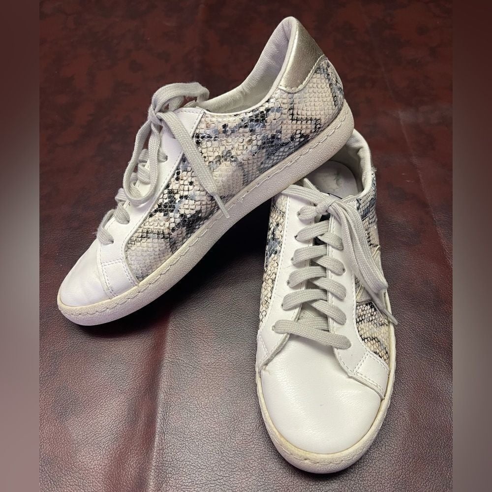 Vintage Havana Betsy gold snake print leather sneaker, size 7 1/2