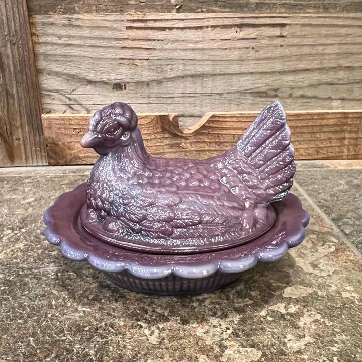 Mosser Glass Eggplant Hen on Nest