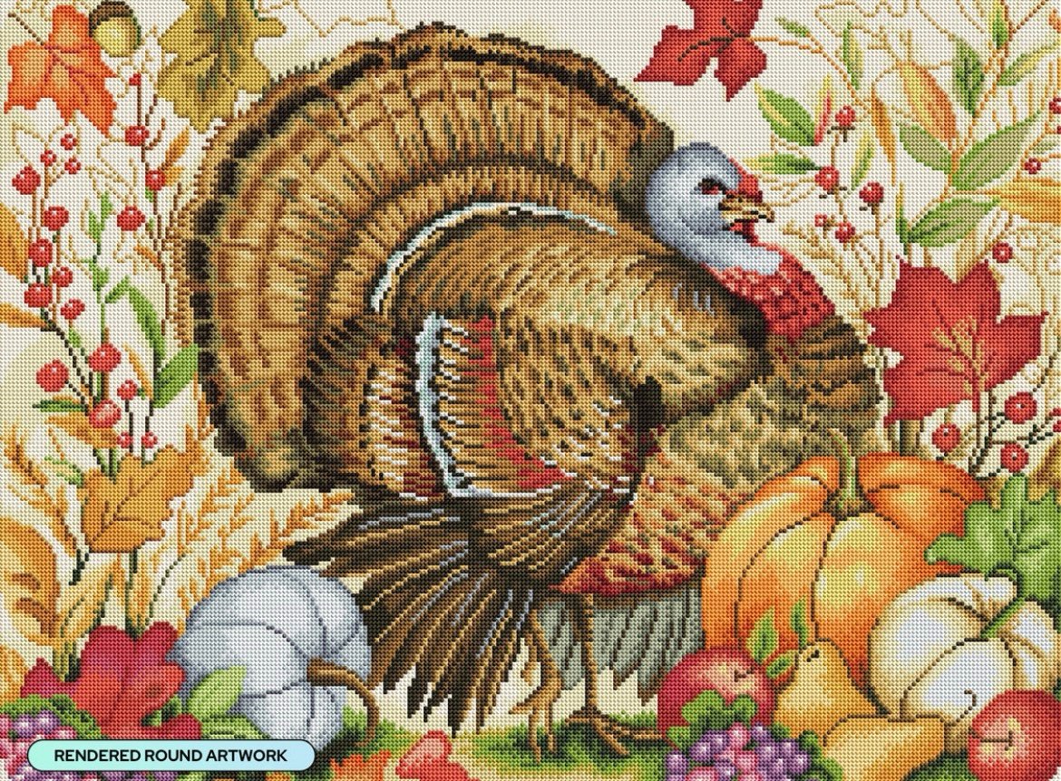 Diamond Art Club TURKEY AND PUMPKINS By Susan Winget Diamond Painting Kit SEALED
