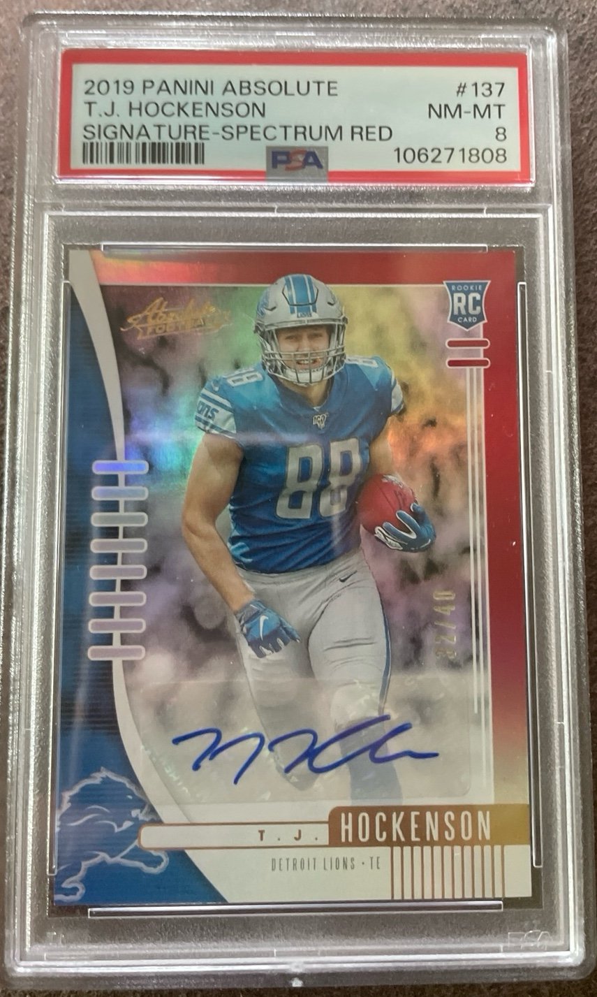 2019 Panini Absolute TJ Hockenson Signature Spectrum Red RC /40 PSA 8 POP 1