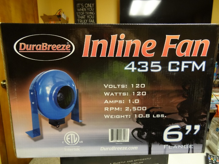 DURABREEZE INLINE FAN 6 FLANGE 435 CFM for INDOOR GARDENS NEW NIB