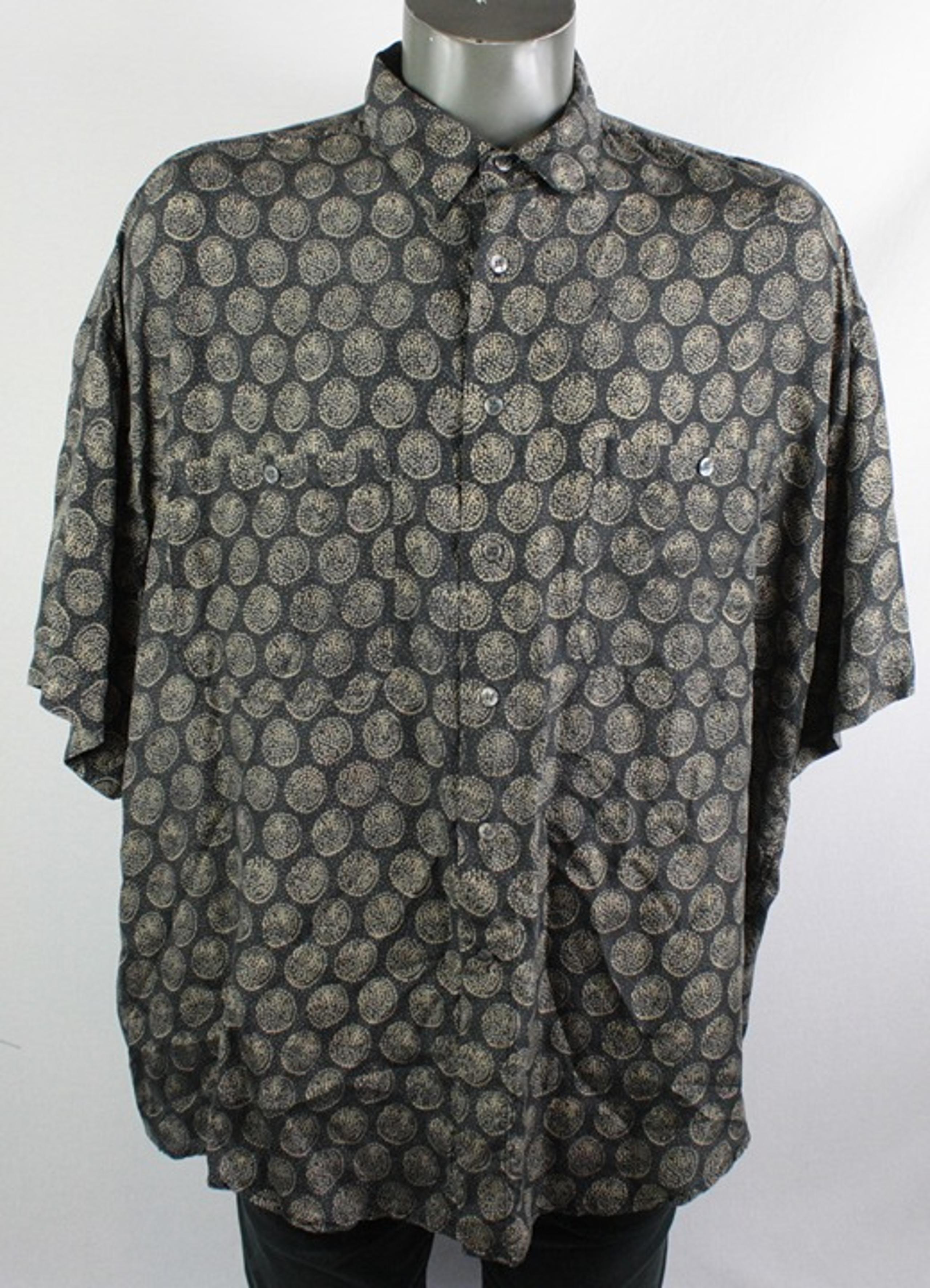 Vintage 80s 90s Geometric All Over Print 100% Silk Button Up Shirt XL nu wave