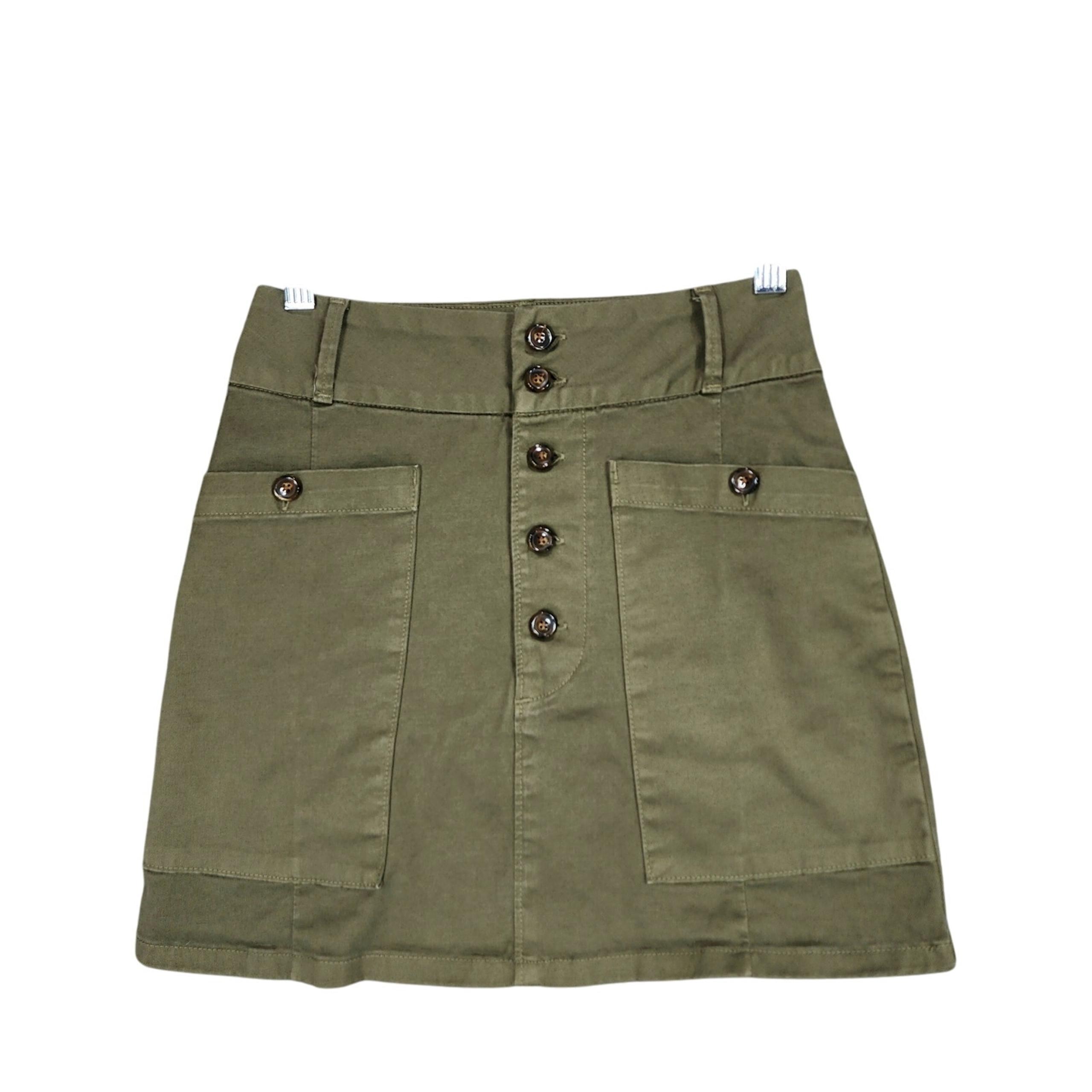 Frame Denim Mini Skirt 24 Women Army Olive Green Button Pockets Festival Stretch