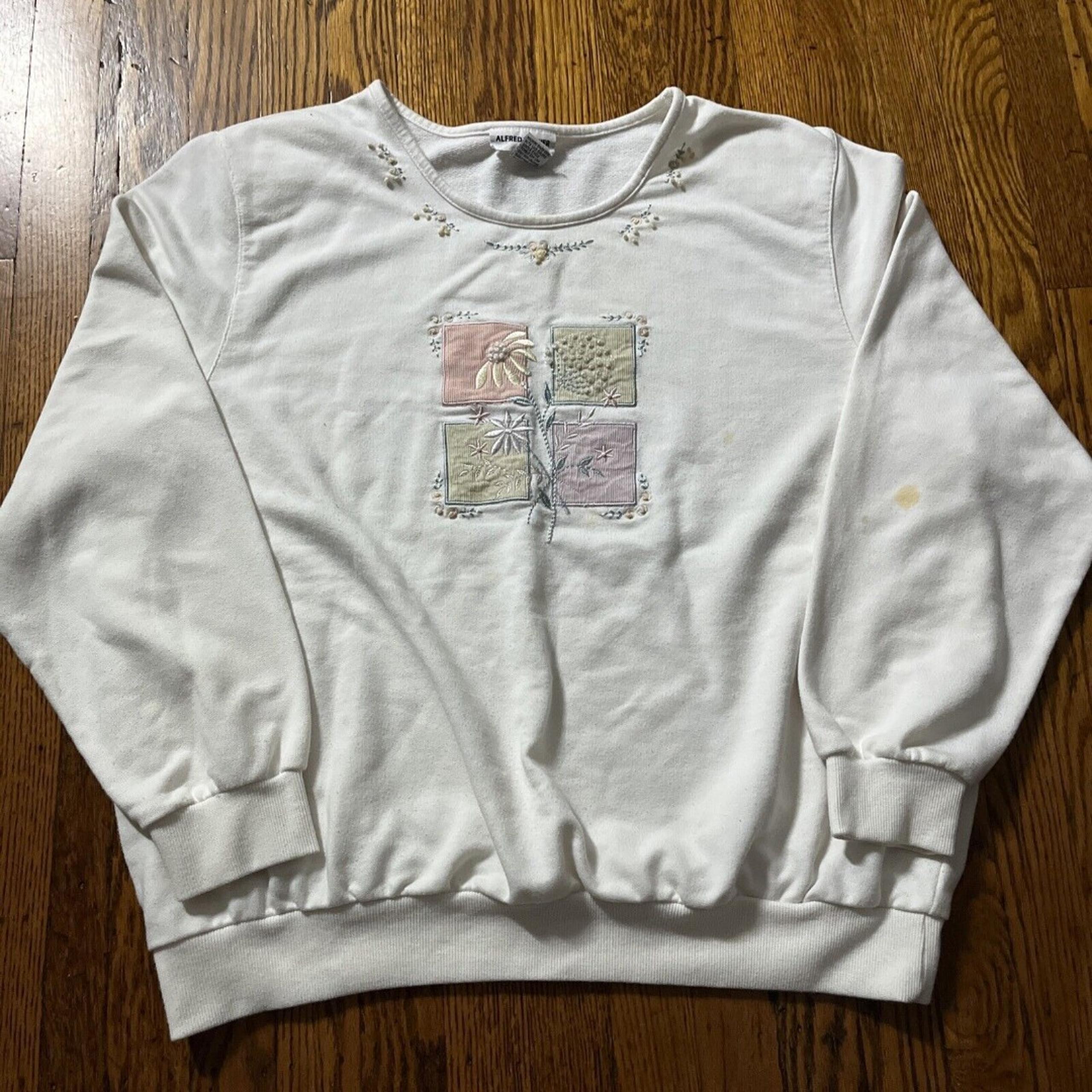 Vtg Alfred Dunner Sweater Size XL Floral Cottagecore Granny Chic Beaded White