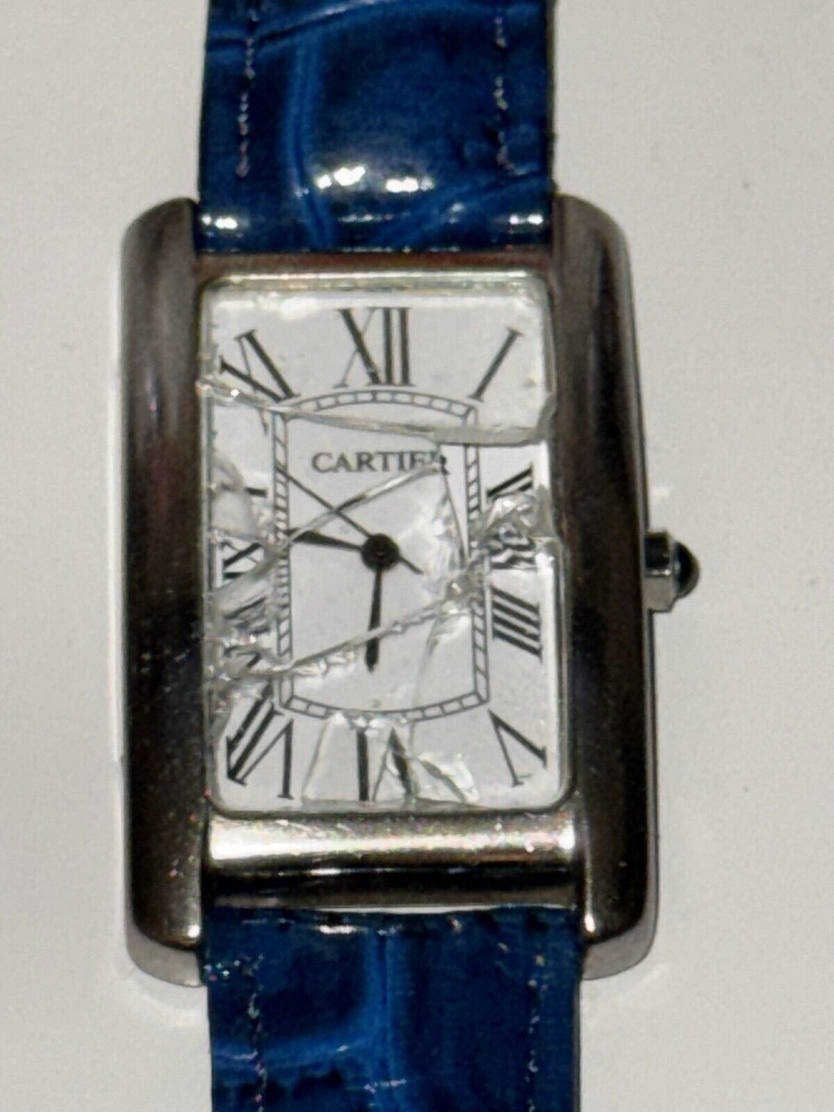 Watch Vintage Cartier Mut de 21 BlueLeather Strap WR 1330 Roman Num. Non Working