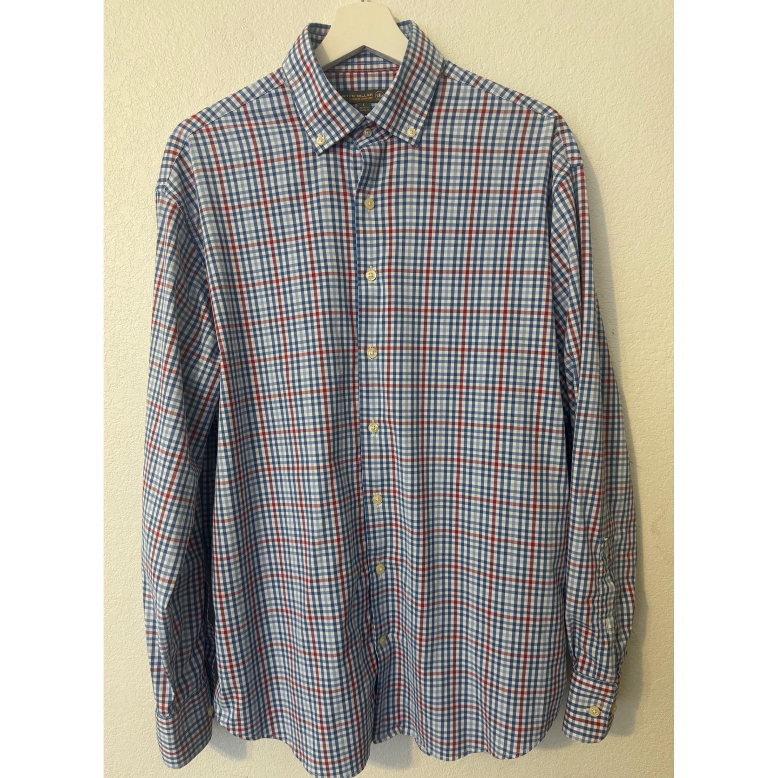 Peter Millar Summer Comfort Button Down Checkered Shirt Stretch L