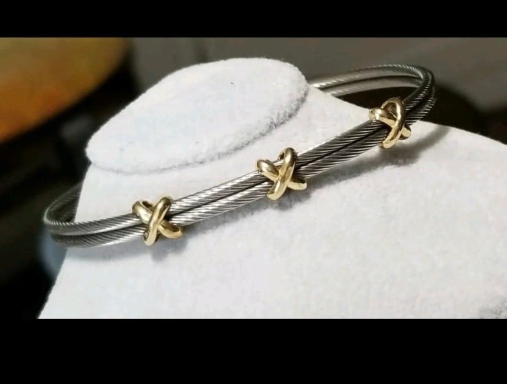 Ross Simons 14k yellow white gold cable X tennis bracelet milor italy