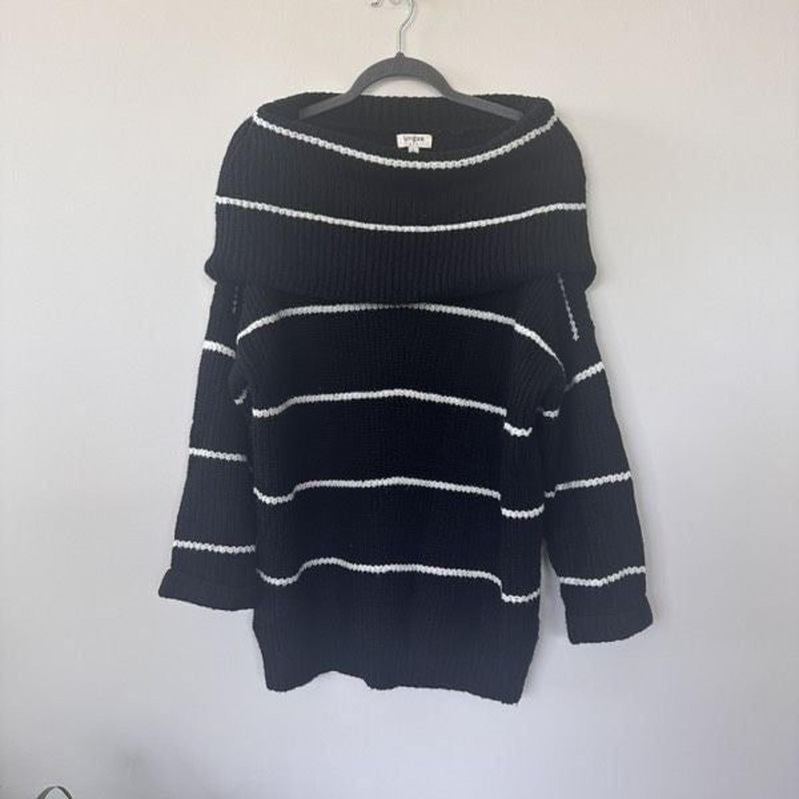 Umgee USA Women's Large Oversized Chunky Black White Striped Cowl Neck Sweater