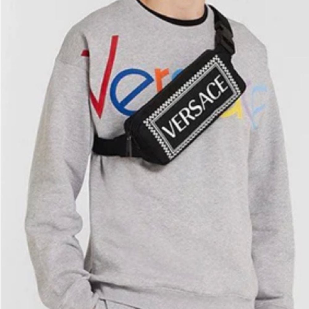 Versace Runway 90's Vintage LOGO Printed Nylon WAIST BAG || Authentic