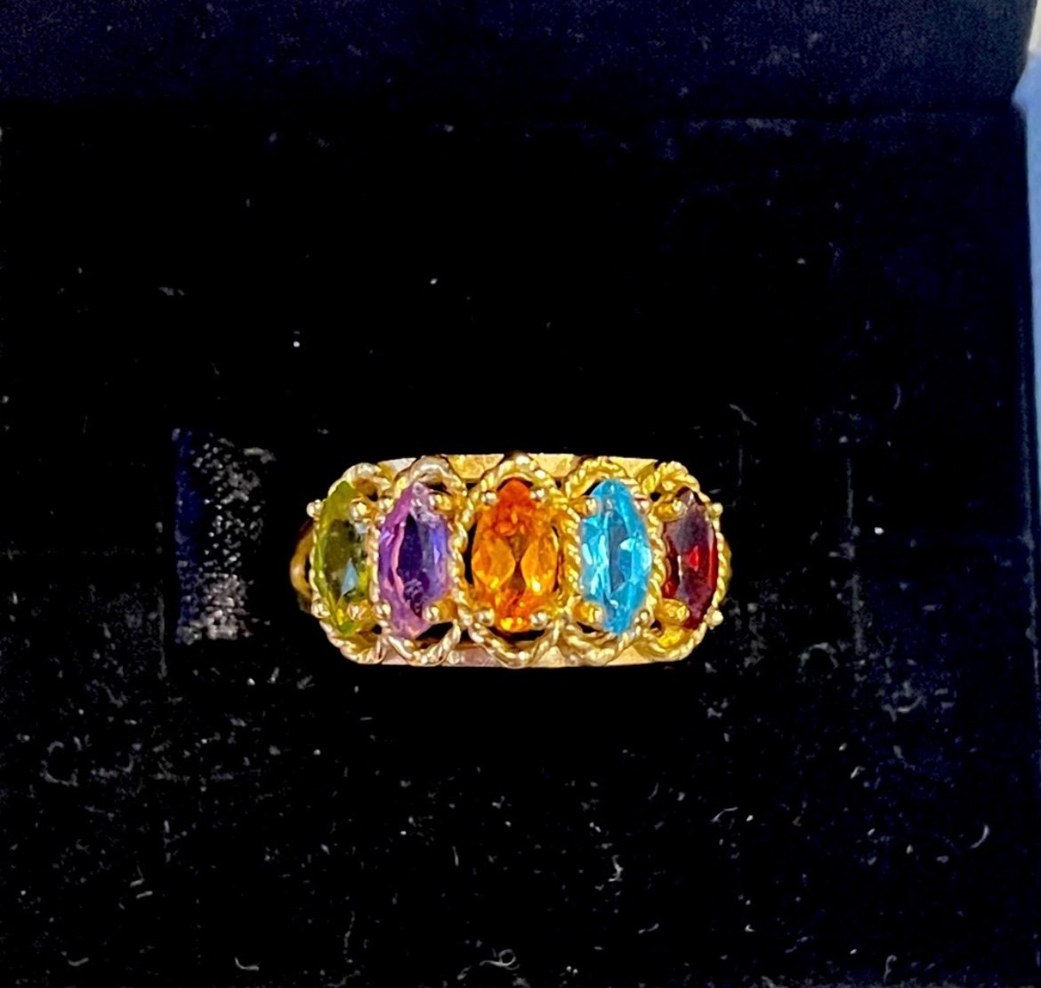 Genuine Citron,Garnet ,Topaz ,Amethyst and Peridot Ring