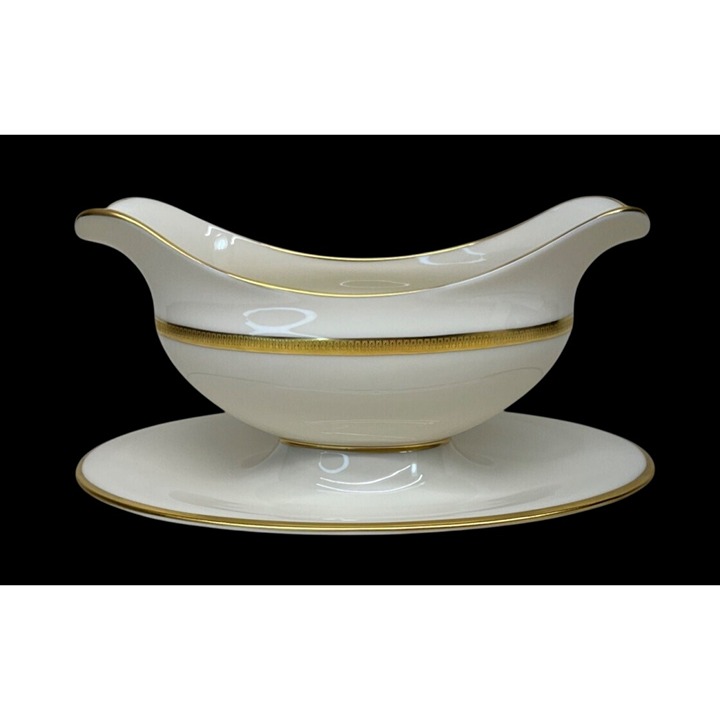 Lenox Presidential Collection Lowell Gravy Boat Attached Underplate Thin Band