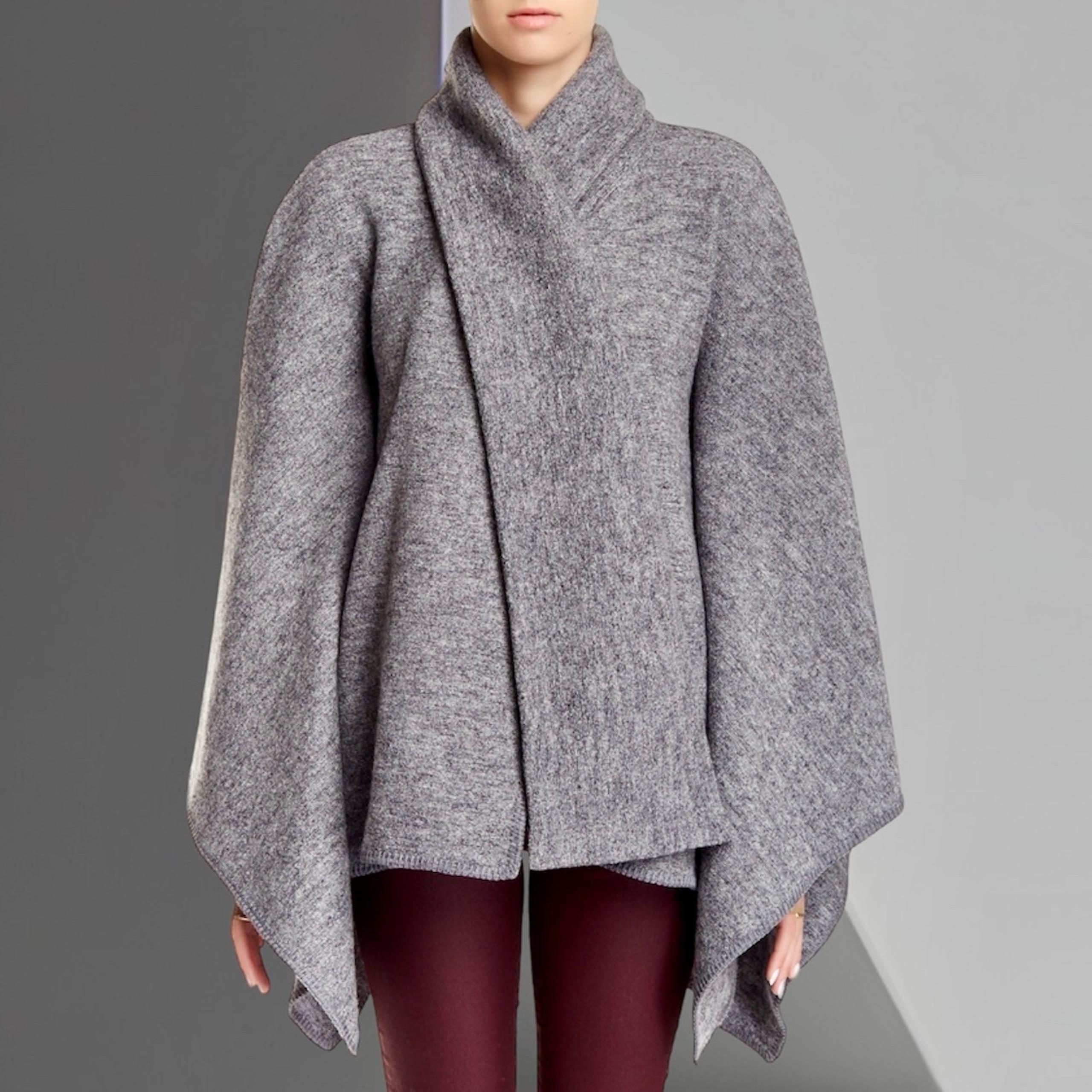 STELLA & JAMIE Dawn Wool Shawl Scarf Coat in Grey