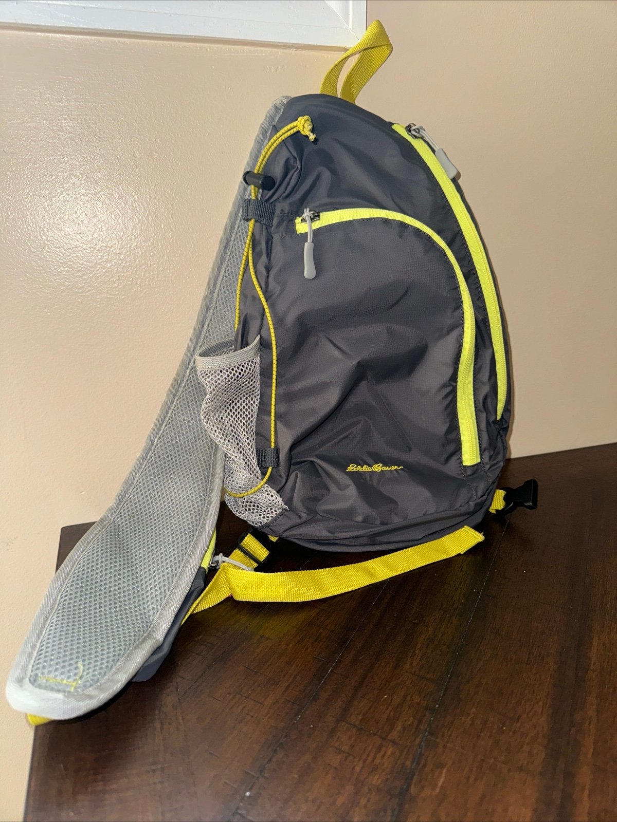 Eddie Bauer Bag Unisex OS Gray Neon Green 100% Nylon Hiking Sling Back Shoulder