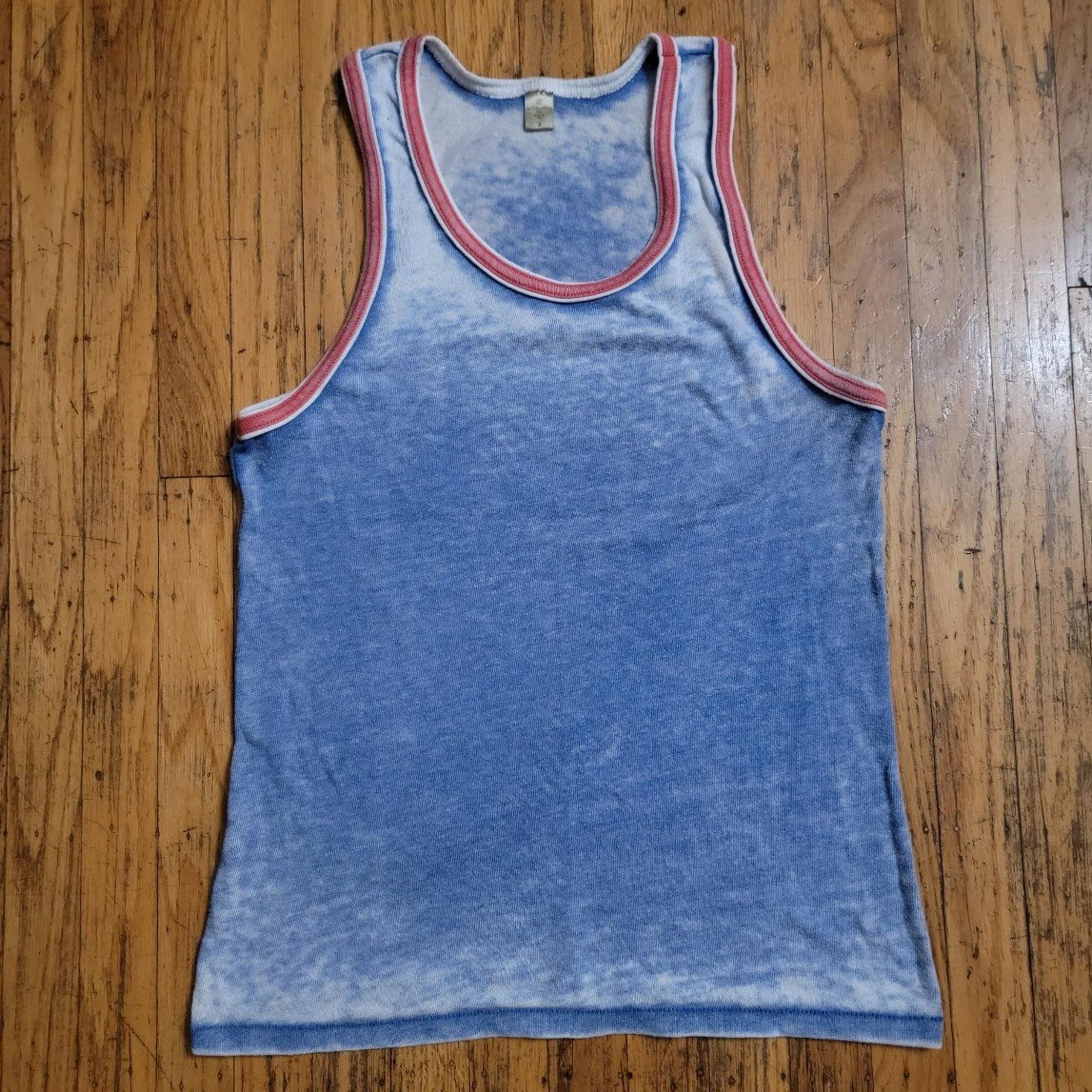 VINTAGE Tank Top SHIRT Ringer Tee SINGLE STITCH Blue & Red TANKS