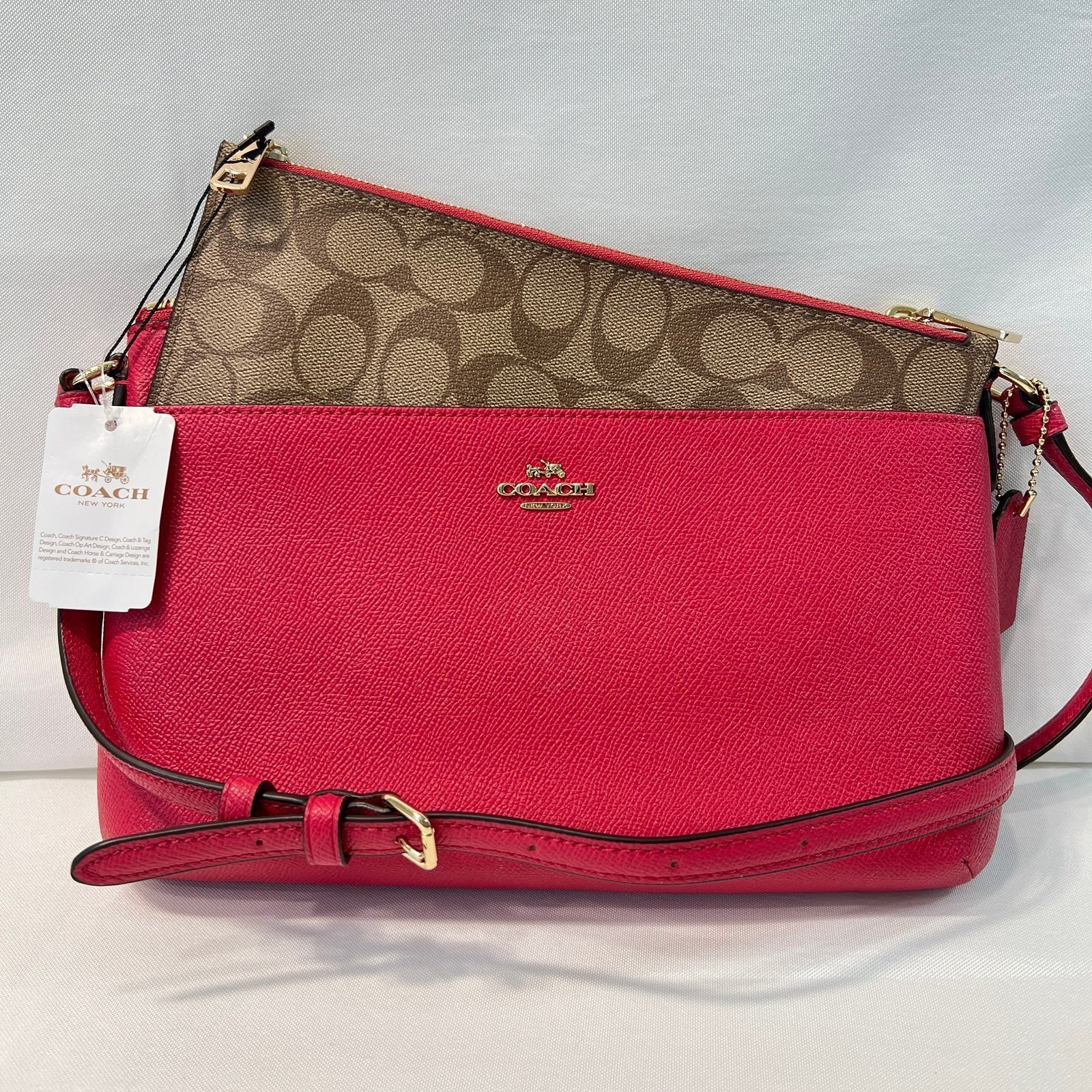 NWT COACH EAST WEST CROSSBODY WITH POP UP POUCH IN CROSSGRAIN LEATHER F57788