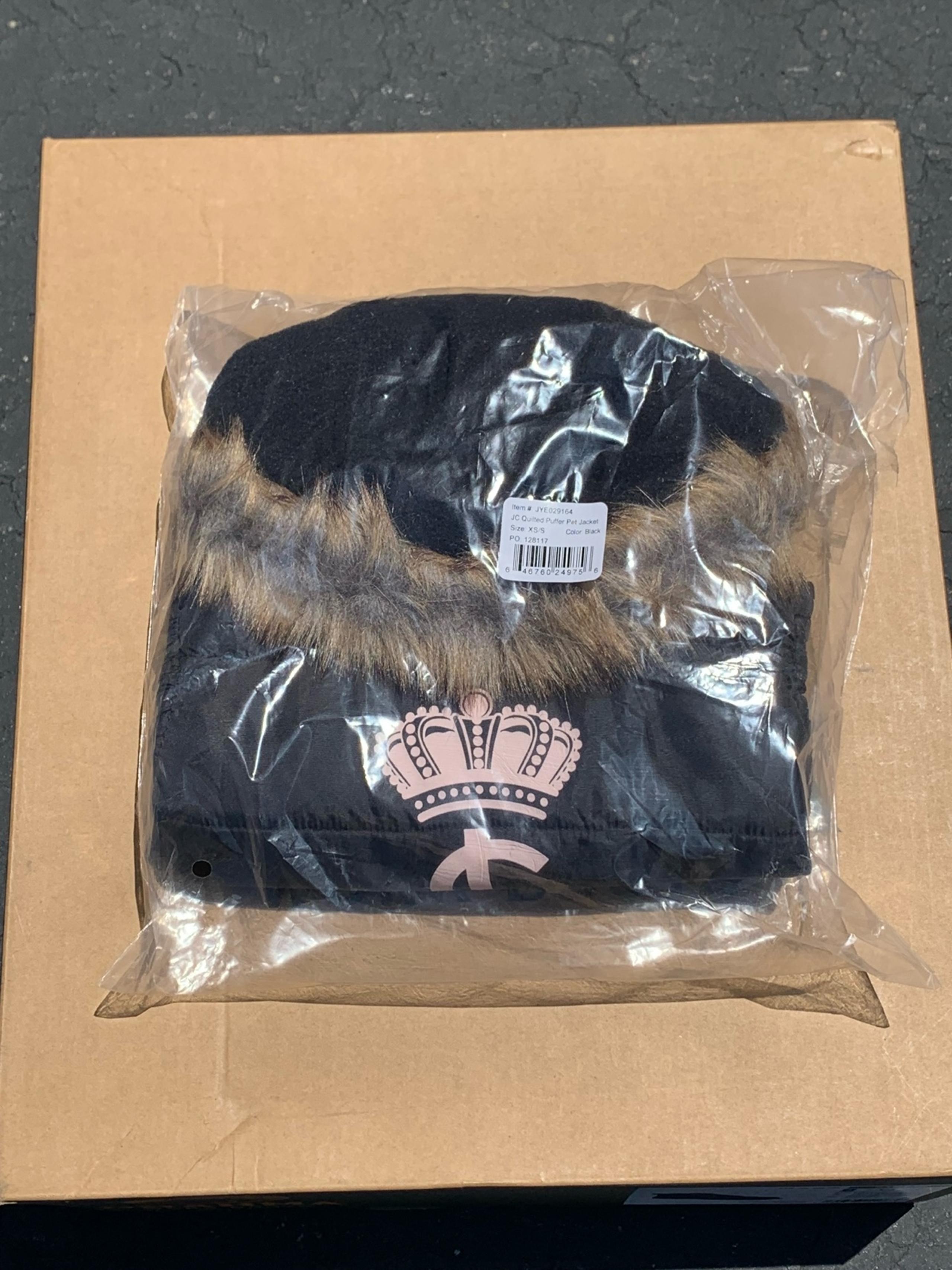 Juicy Couture Faux Fur Hooded Pet Jacket for Dogs and Cats - Black - Extra Small