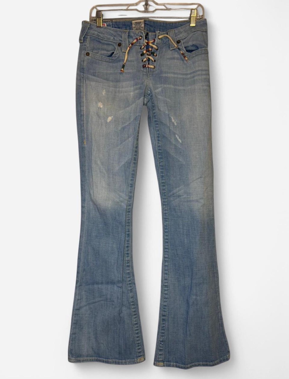 True Religion Blue distressed lace-up flare jeans