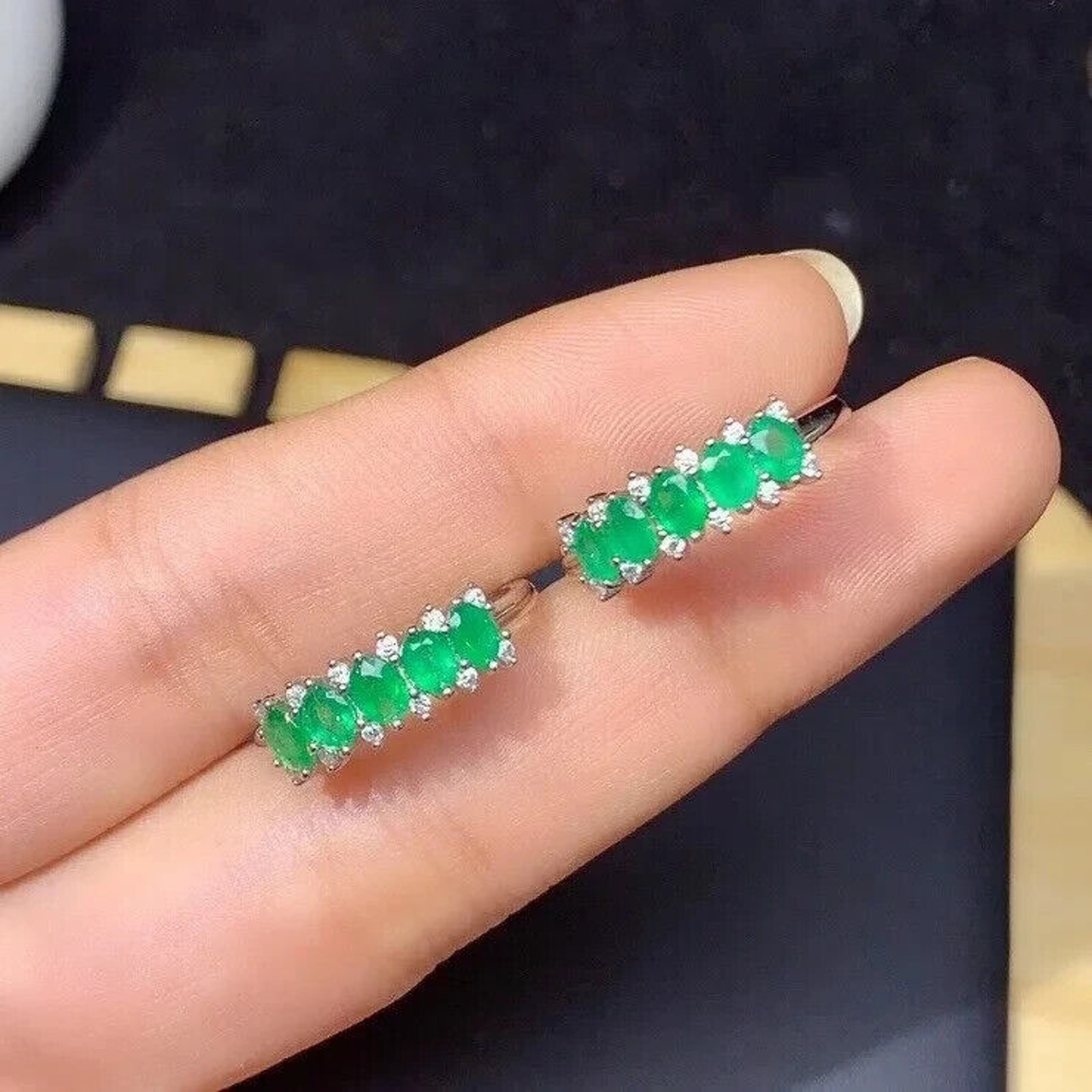 Natural Colombian Band Ring Oval Cut 3x4mm, Sterling Silver Emerald Band Ring
