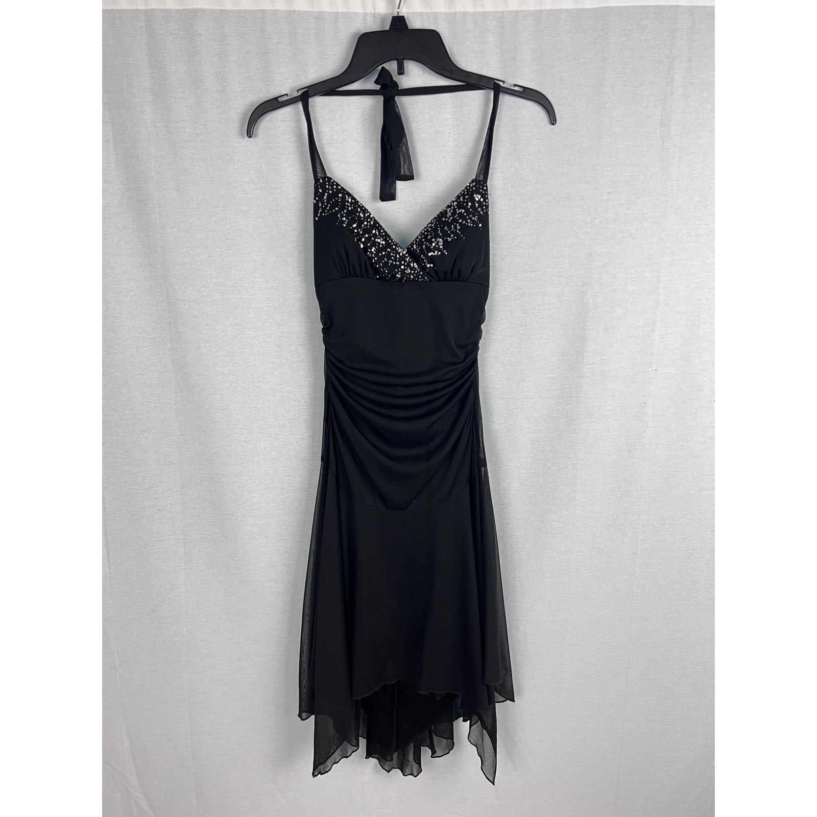 Vintage City Triangles Dress Women Small Babydoll Halter Sequin Asym Midi Baddie
