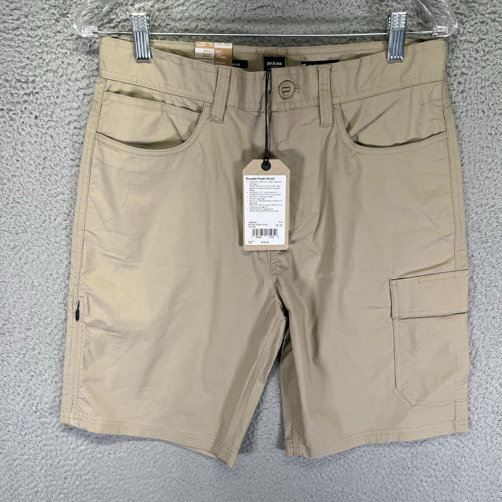 Prana Shorts Mens 30x10 Sandbar Beige Ripstop Cargo Double Peak Standard Hiking