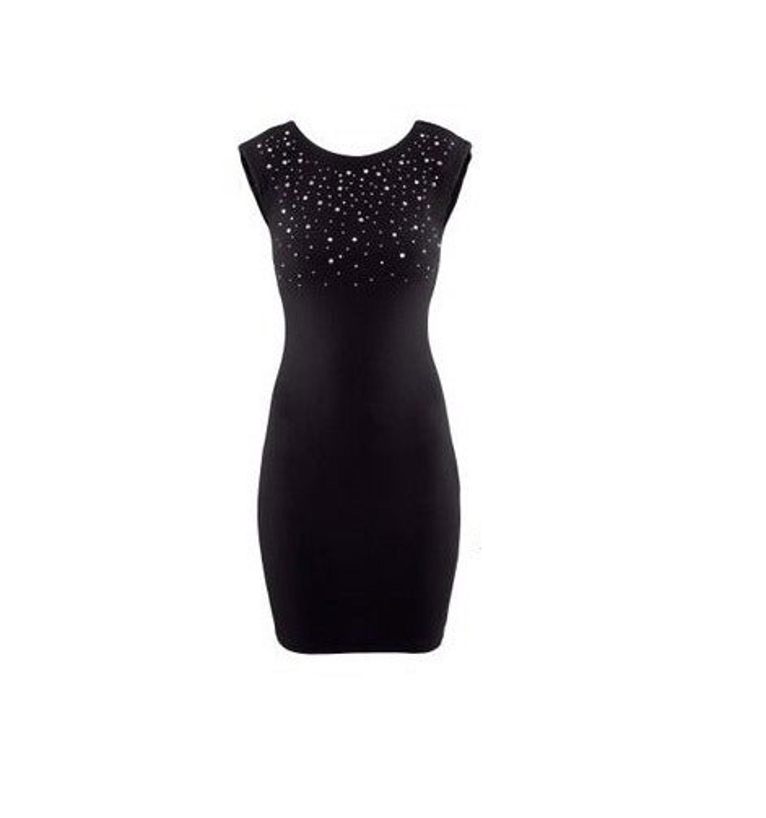 H&M BODYCON SPARKLE STRETCH DRESS LBD BLACK RHINESTONE SPARKLE S