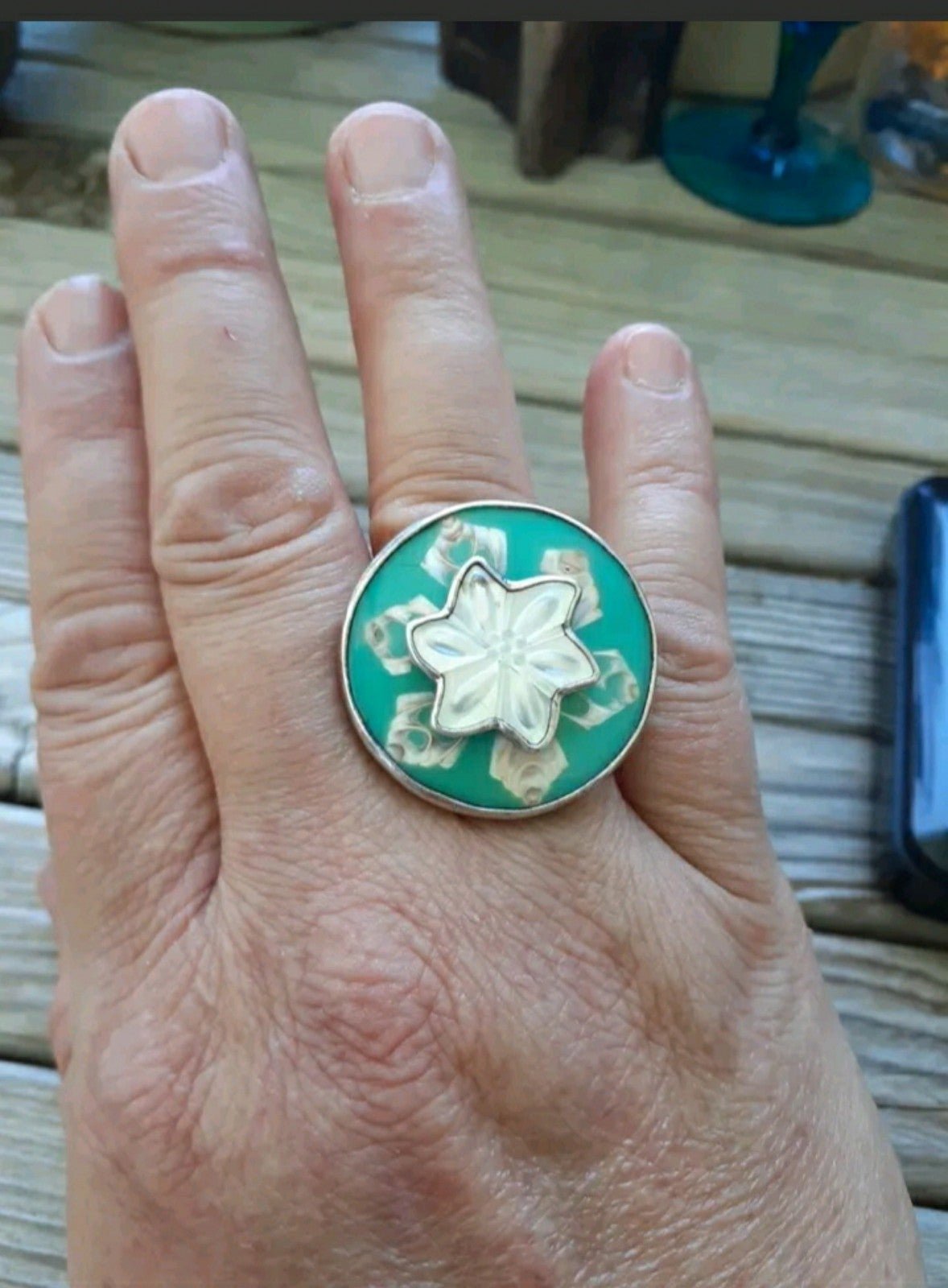 925 Sterling Silver - Vintage Mother Of Pearl Flower Cocktail Ring Sz 7.5 MOP