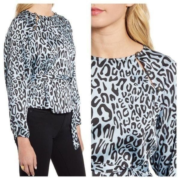 Rebecca Minkoff Angelina Leopard Print Tie Waist Blouse Size Small