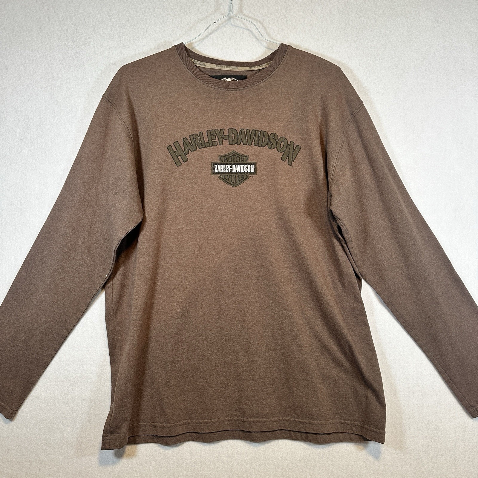 Vintage Harley Davidson Mens Long Sleeve Shirt USA Brown Large