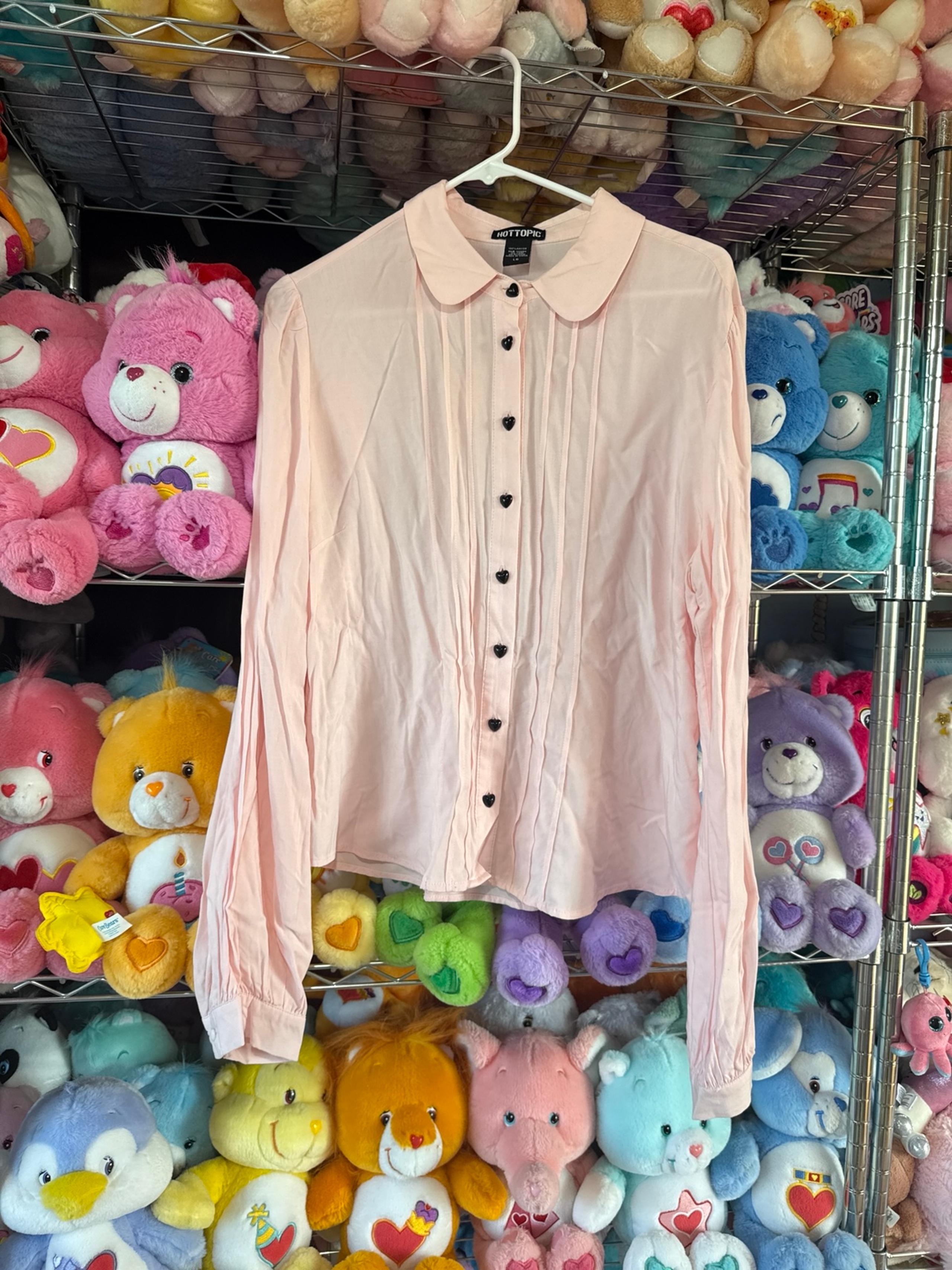 Hot topic pink long sleeve button up blouse kawaii Lolita women’s size large
