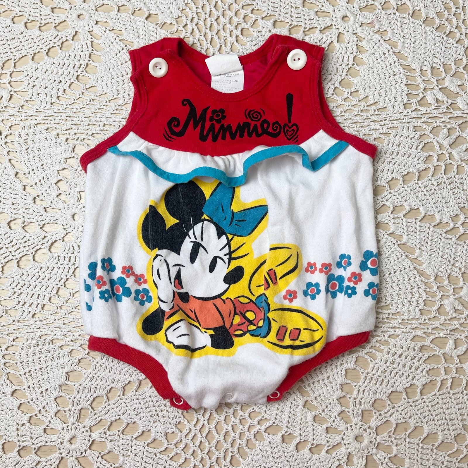 Vintage 1990s Disney Babies Girls 6-9 Months Minnie Mouse Summer Bubble Romper