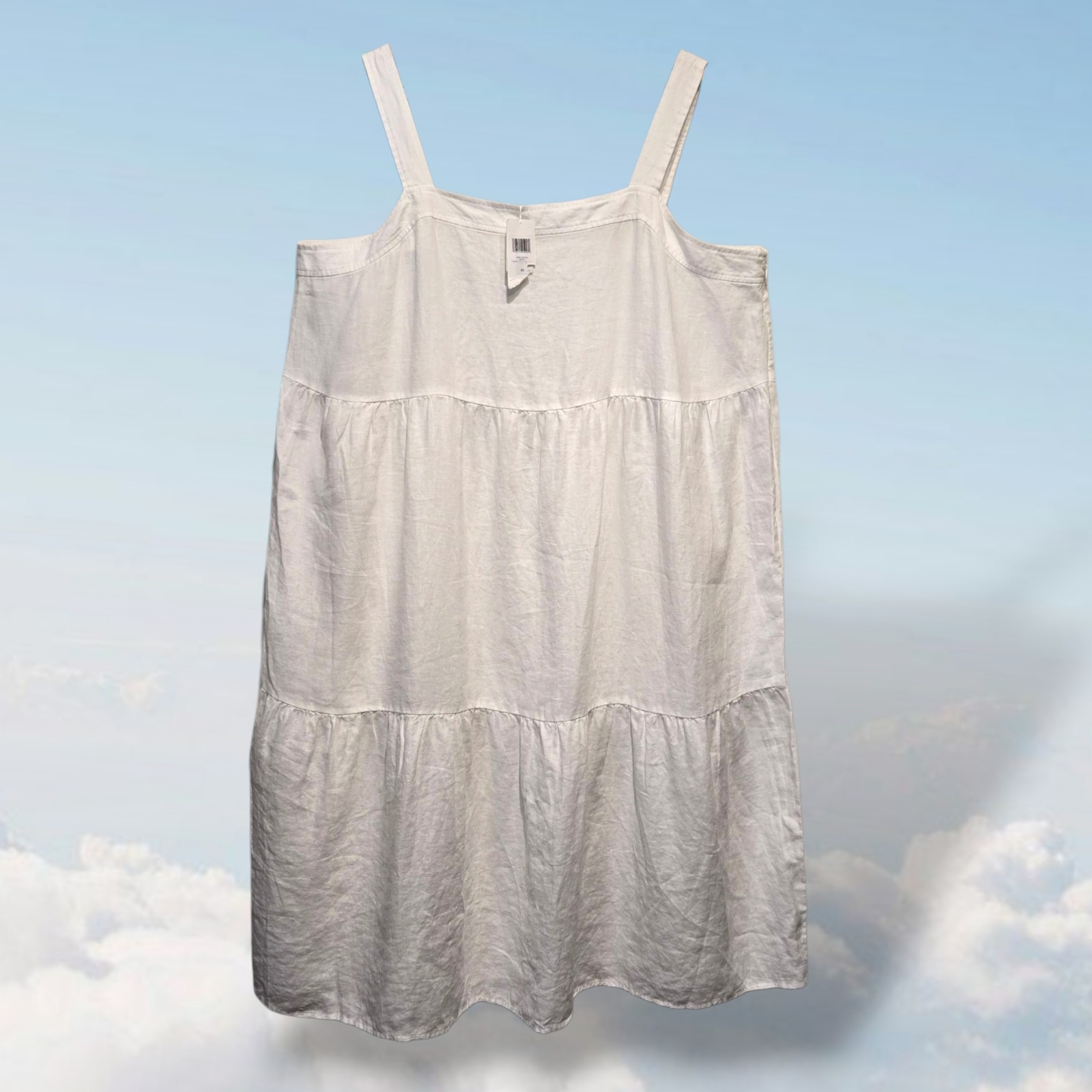 Eileen Fisher White Linen Tiered Dress Sz 2X Organic Line Midi Old Money Coastal