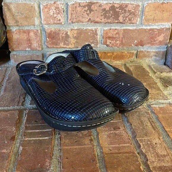 Alegria Classic Jazzy Blue Leather Slide Clogs ALG-233