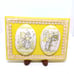 Vintage Betsey Clark Art Assemblage Cottagecore Oval Ceramic Yellow Wood Ribbon