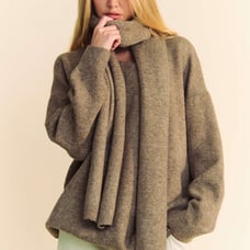 V-Neck Dropped Shoulder Sweater with Scarf