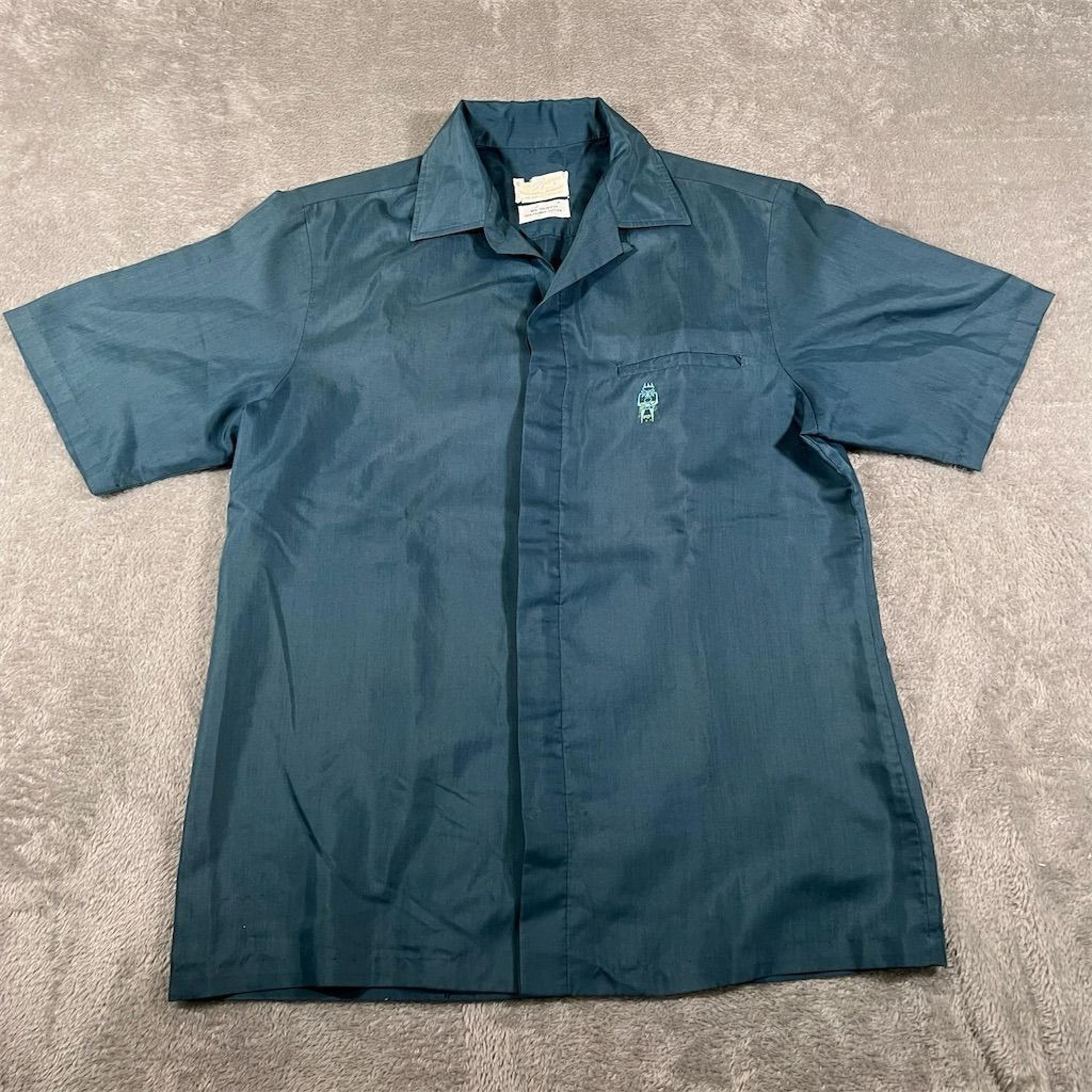 Vintage Iolani Hawaii Blue Loop Collar Shirt Men's S Button Down