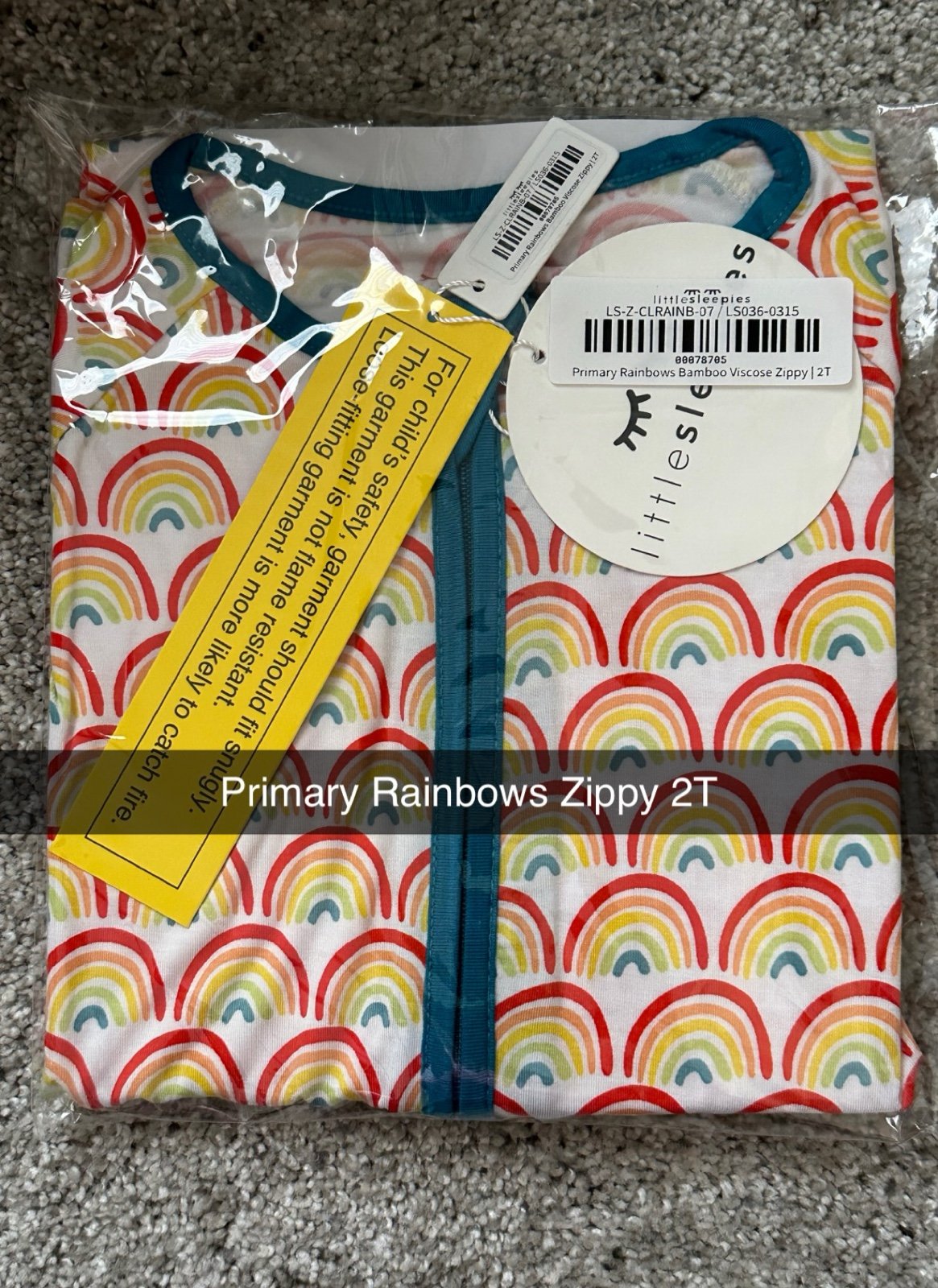 Little Sleepies Primary Rainbow Zippy 2T
