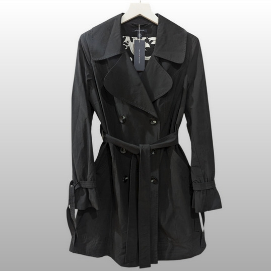 Tommy Hilfiger Black Trench Coat with Belted Waist & Double-Breasted Design NWT
