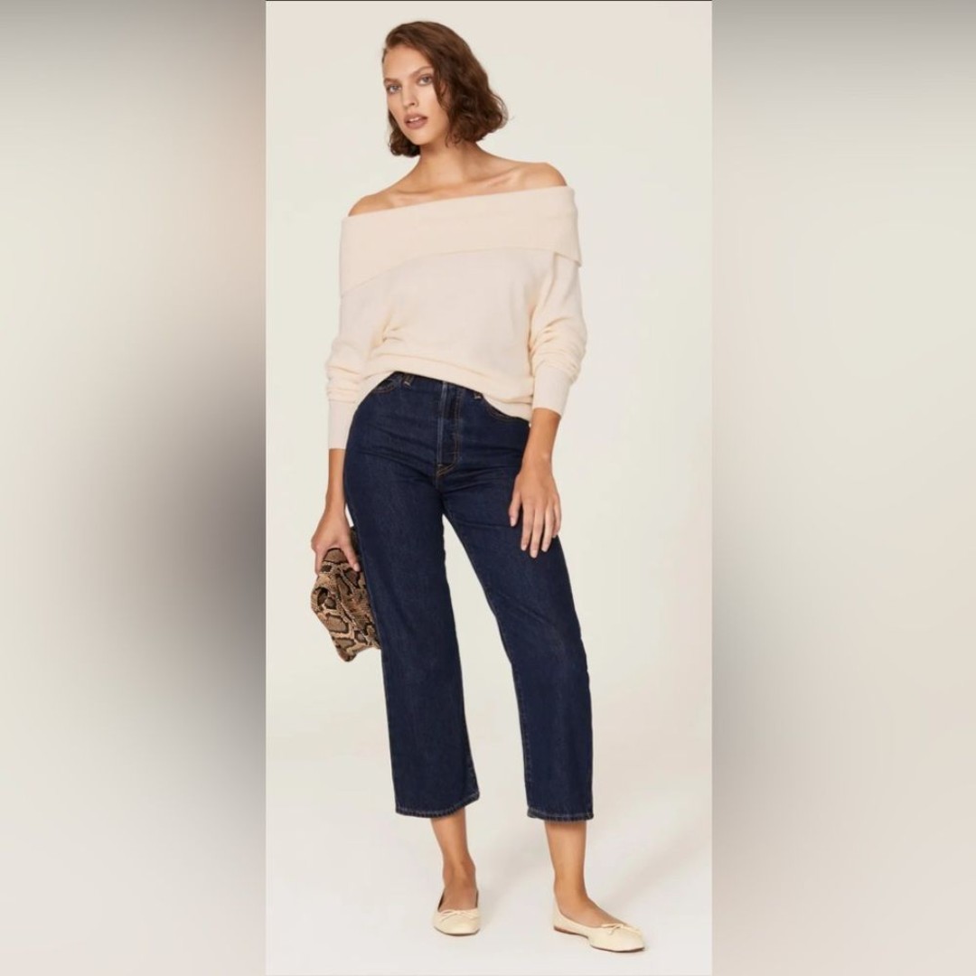 PAIGE Women’s Izabella Wool Mix Jumper Bardot Style Off Shoulder Sweater Ivory S