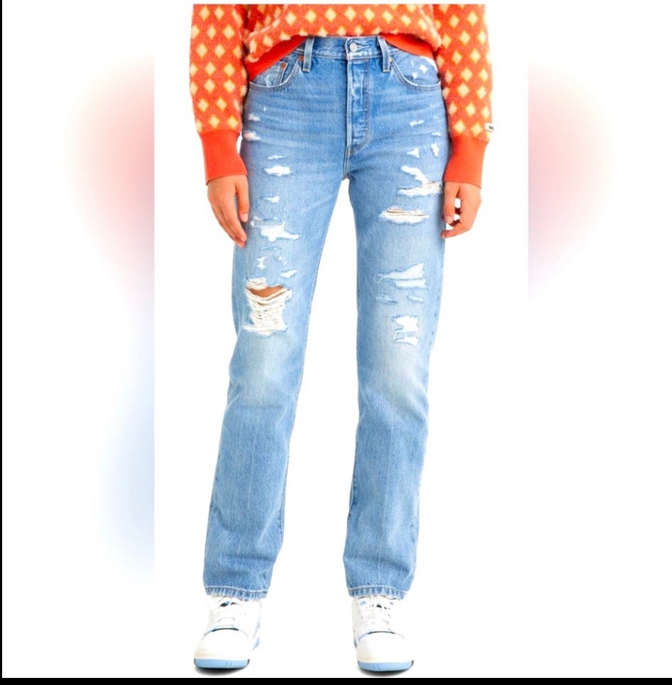 Levis Ripped High Waist Straight Leg Jeans