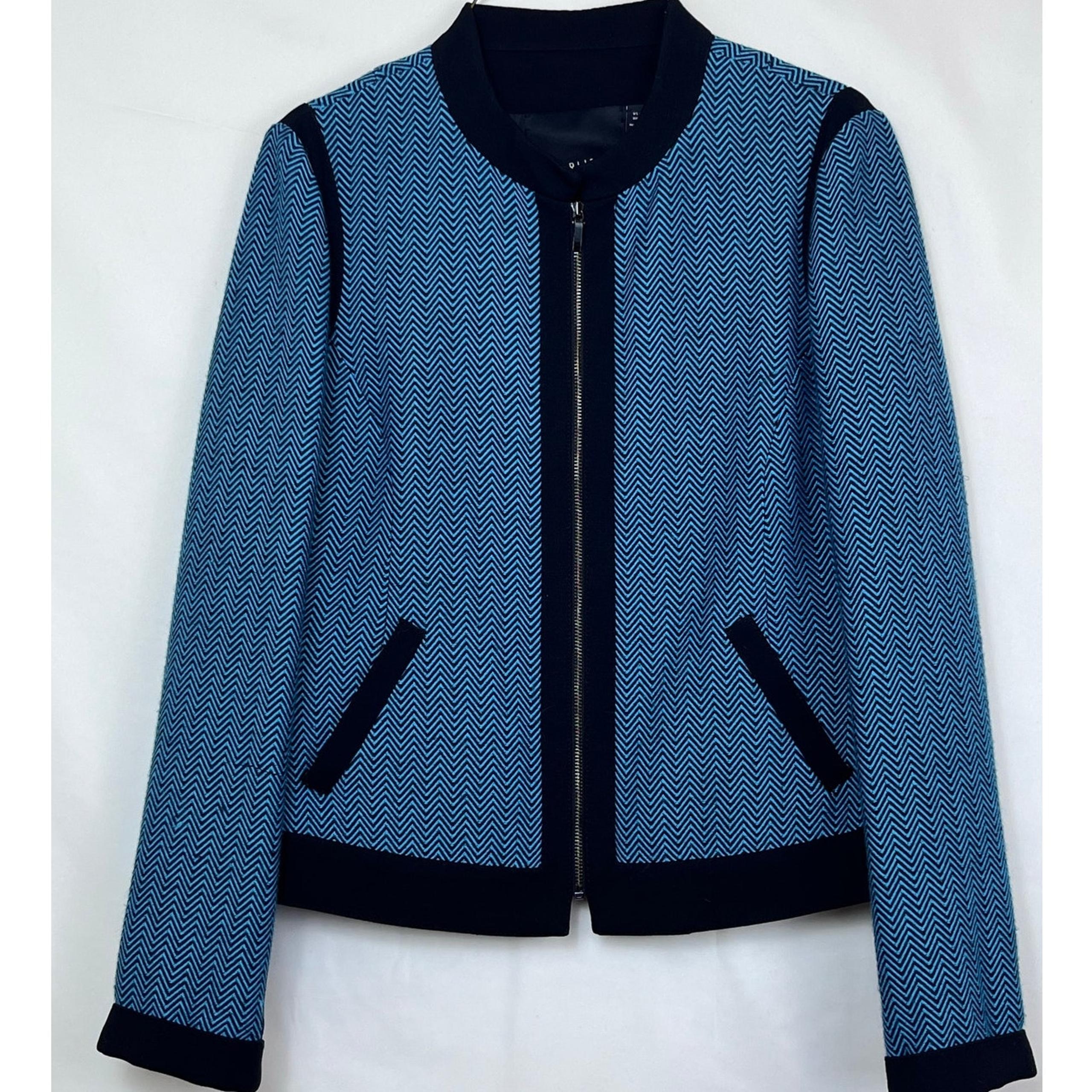 Carlisle Women's  6 Blue/Black Chevron Print Zip Front Long Sleeve Suit Jacket
