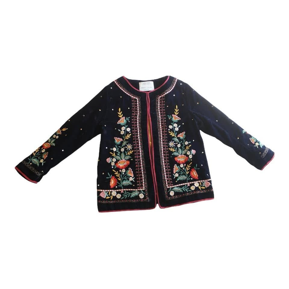 Zara Embroidery Velvet Jacket Size 7