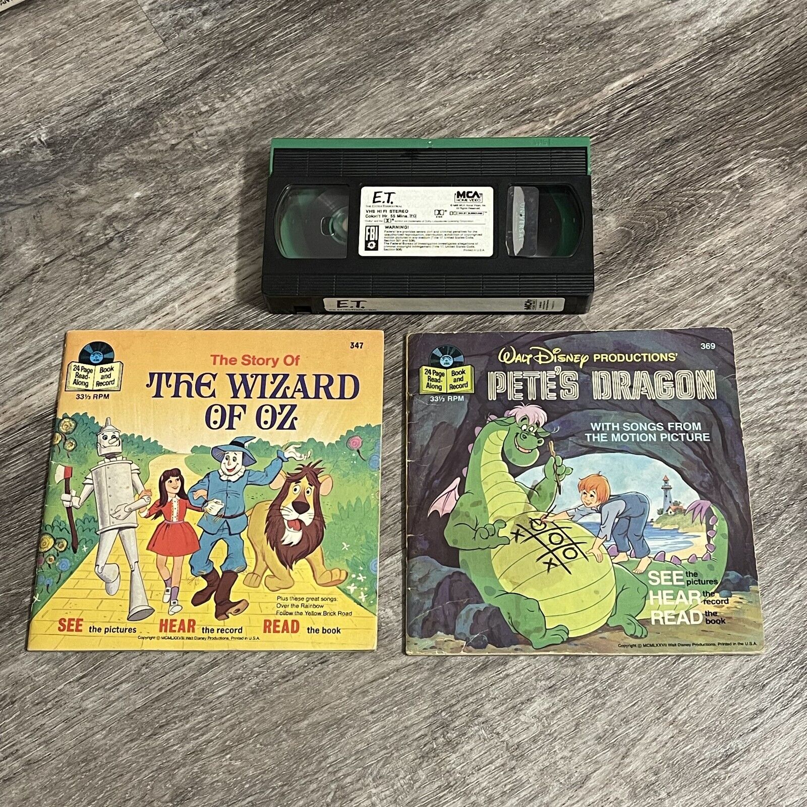 Pete’s Dragon + Wizard of Oz Book Only + ET VHS Bundle Lot Vintage Family Set