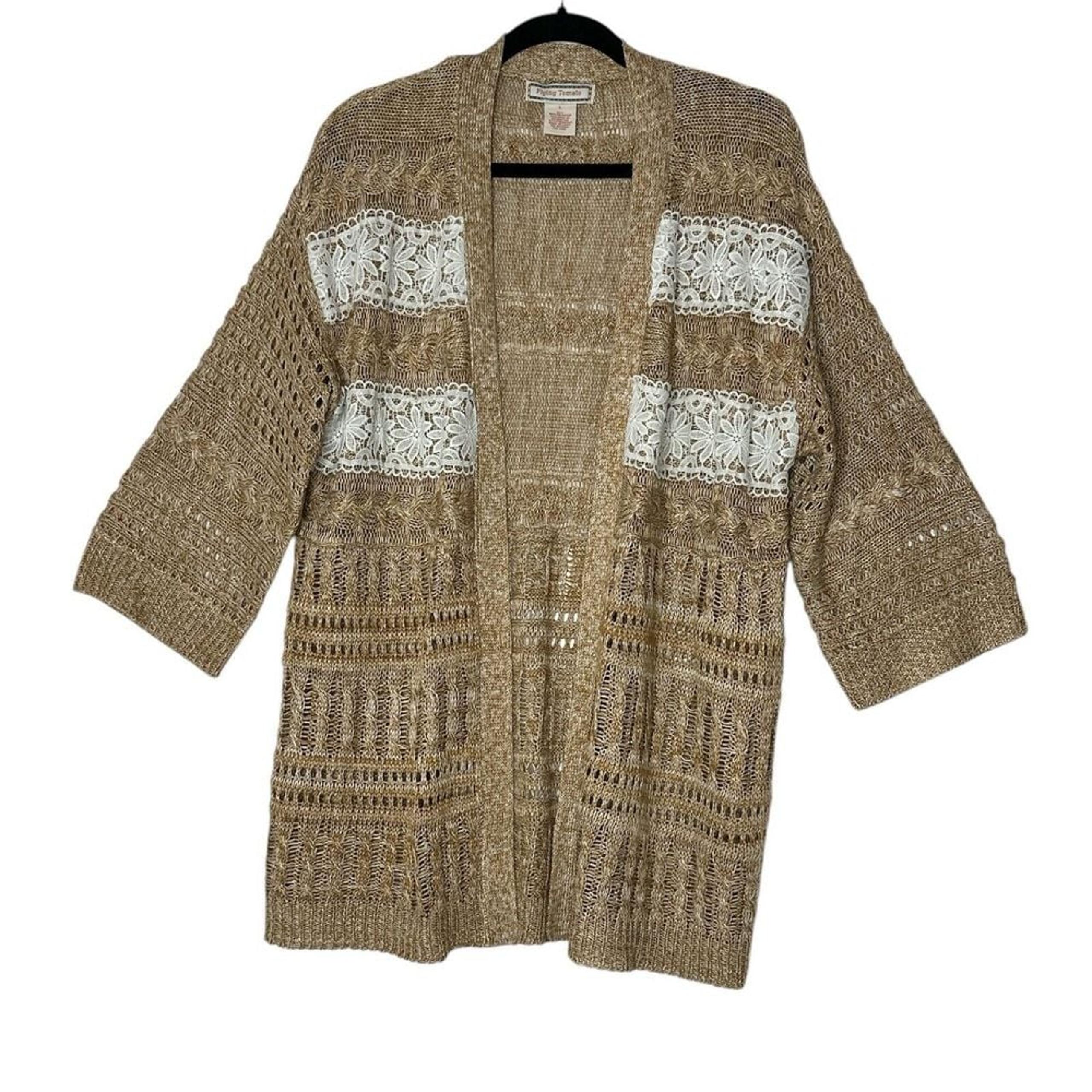Flying Tomato Cardigan Womens Large Open Front Boho Coastal Knit Bohemian Top