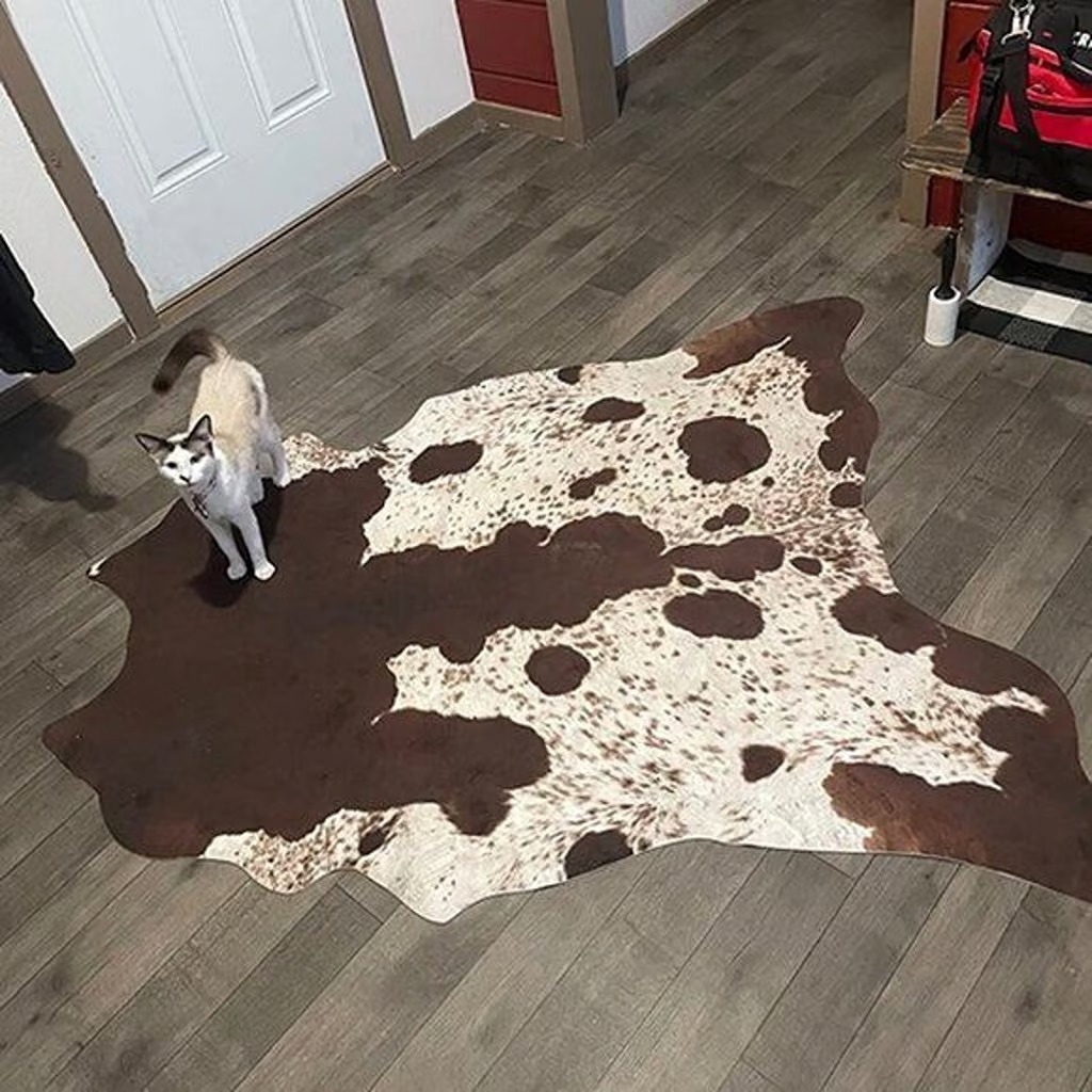 NEW Faux Cowhide Rug 6.2 x 5.2 Feet, Cute Cow Hide Rug for Living Room Bedroom