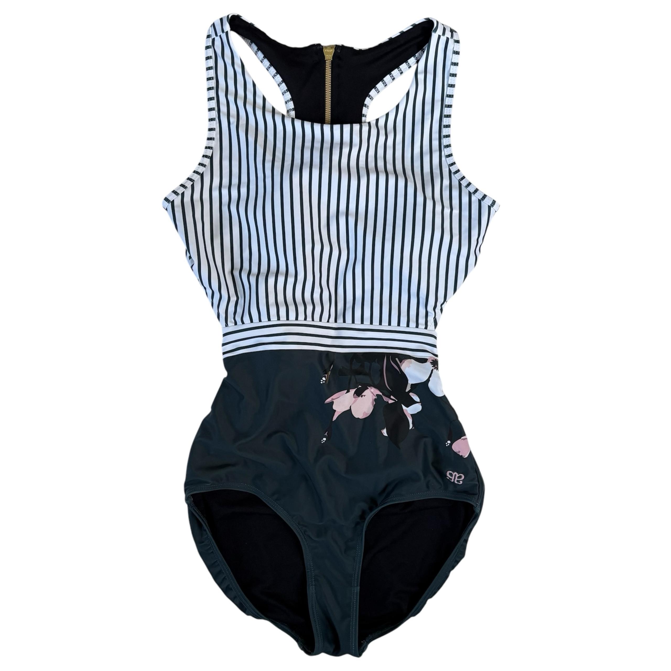 ALBION Bon Voyager One-Piece Swimsuit Womens M Zip Tie Racerback Floral Pretty