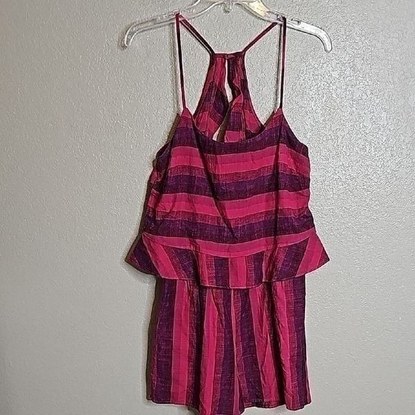 NWT Amadi Rose Stripe linen blend romper small pink purple