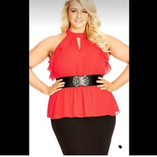 City Chic Frilly Peekaboo Halter-Neck Top Coral SZ 16