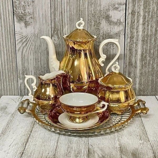 Vintage W. Mayer Nurnberg Bavaria Gold Plated Demitasse Tea Set