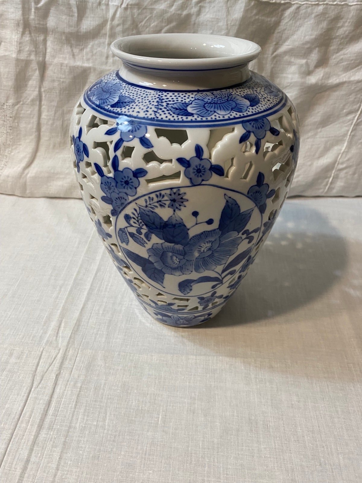 Chinese White and Blue Pierced Vase
